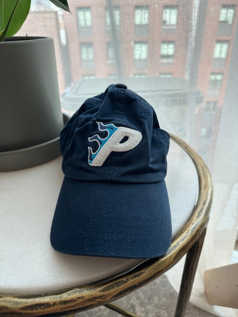 PALACE Flaming P Logo Hat in Navy - Picture 2 of 5